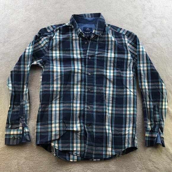 George Mens Shirt Small Plaid Long Sleeve Classic Fit Button Down Casual Blue - Picture 10 of 11